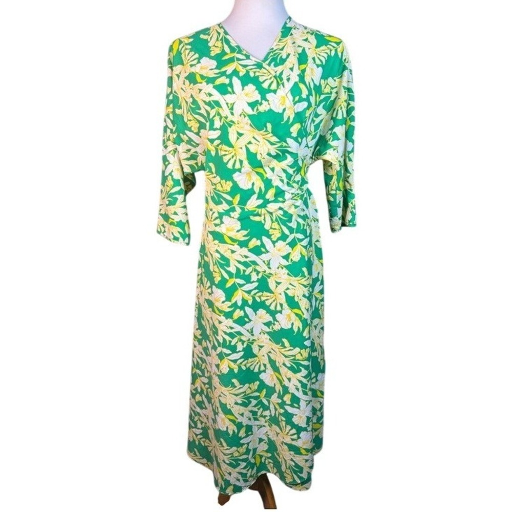 Coolibar Womens Green‎ Floral UPF 50+ Sun Protection Wrap Midi Dress Size Medium